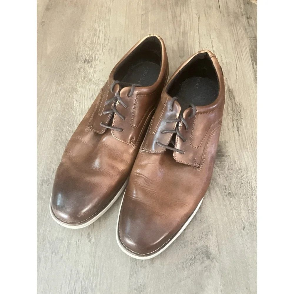 Rockport Men's Lace-up Loafers Shoes Sz 12‎ Brown Leather Upper Rubber Sole